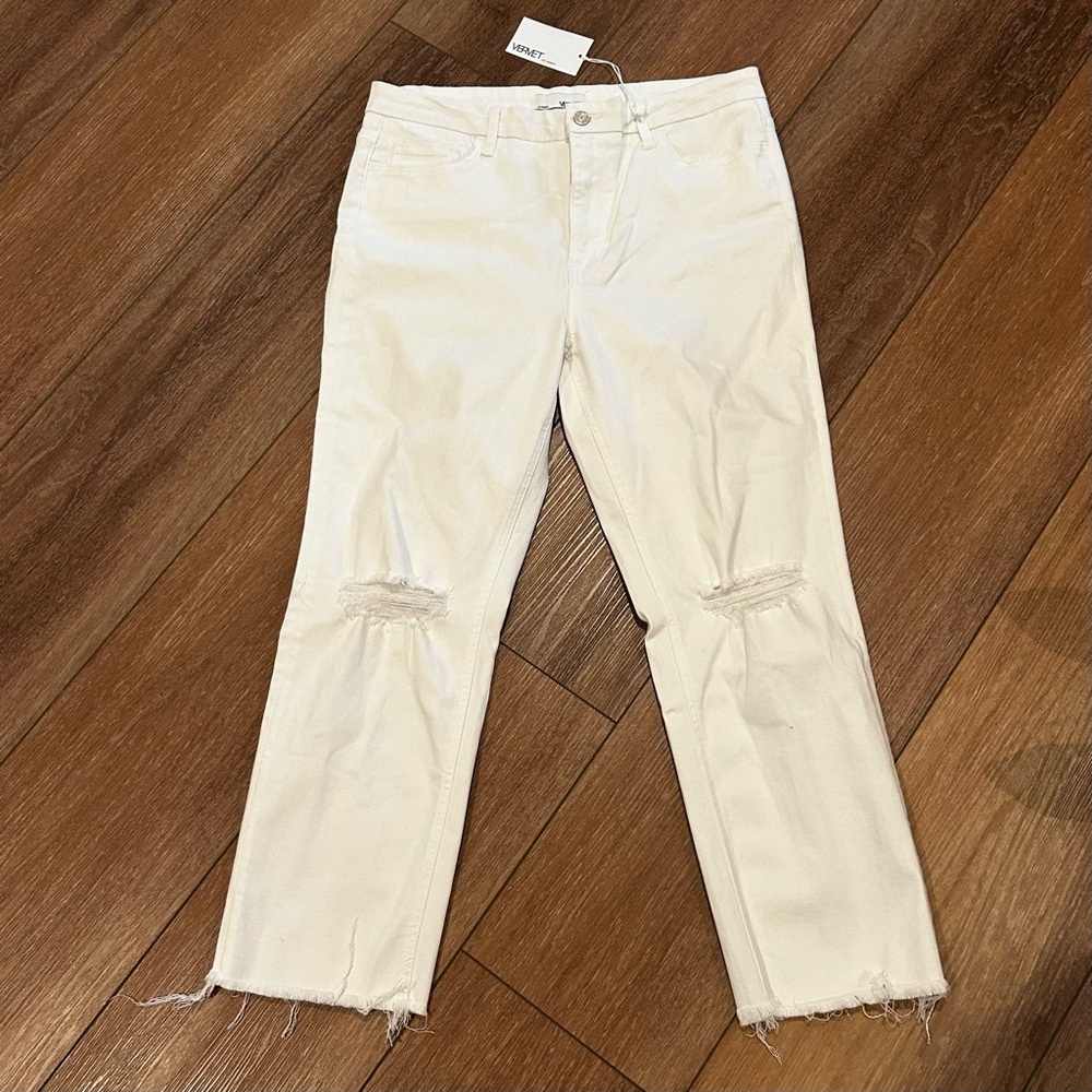 VERVET BY FLYING MONKEY Cream Distressed Jeans